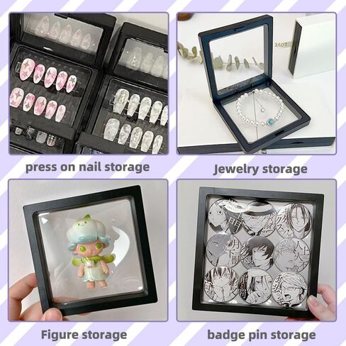 6 PCS 3D Floating Display Case with stand, Seashell Holder Frame Coins Floating Display Stand Transparent Jewelry Storage Box for Dollar Bill Fossils Stamps Bracelet (5.5x 5.5 x 0.8 Inch) in Saudi Arabia