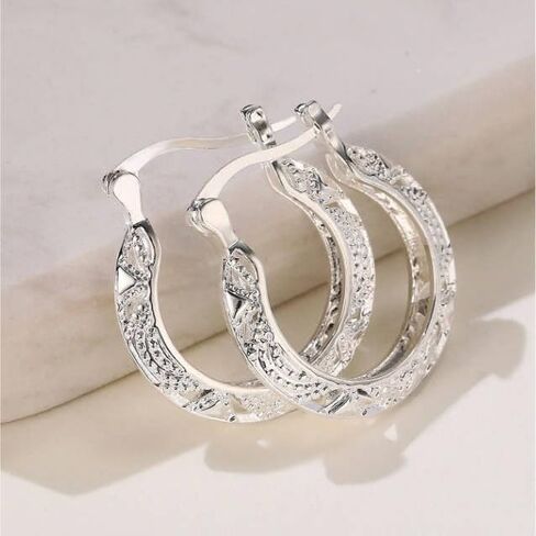 Bohemian Vintage Textured Hoop Earrings, Retro Patterned Circular Hoop Earrings for Women, Trendy Daily & Party Jewelry in Kuwait
