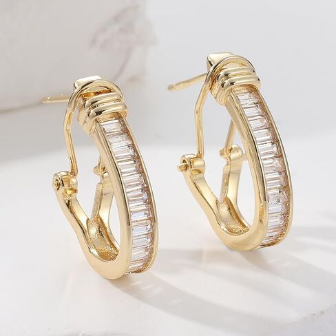 1 Pair of Fashionable Women's Hoop Earrings, Paired with Synthetic Zircon, Classic and Versatile, Elegant Jewelry Accessories for Holiday Banquets, Perfect Christmas/Valentine's Day Gifts in Kuwait