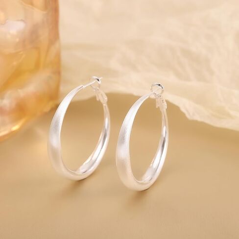 Women's Alloy Circle Hoop Earrings, Wire Drawing Process, Silver Tone in Saudi Arabia