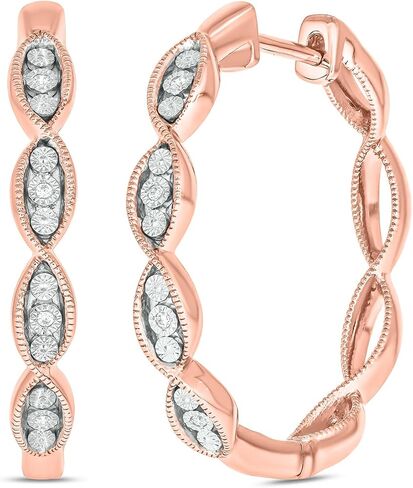 Cali Trove 1/20 Ct Natural Diamond Hoop Earrings for Women | 925 Sterling Silver & Gold Vermeil Plated Jewelry | Diamond Twist Hoops | Marquise Earrings for Women | Jewelry Gifts for Her in Kuwait