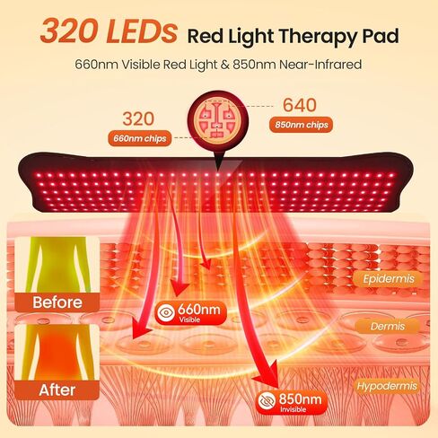 33'' x 14'' Red Light Therapy Mat for Body, Large Near Infrared Light Therapy Pad with 320 LEDs for Pain Relief, 660nm & 850nm Home Red Light Therapy Blanket for Back Belly Knee Joints Muscle in Saudi Arabia