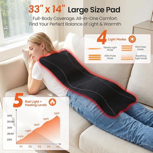33'' x 14'' Red Light Therapy Mat for Body, Large Near Infrared Light Therapy Pad with 320 LEDs for Pain Relief, 660nm & 850nm Home Red Light Therapy Blanket for Back Belly Knee Joints Muscle in Saudi Arabia