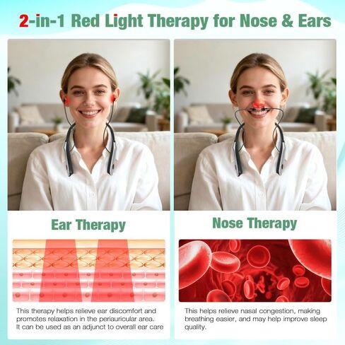 2-in-1 Red Light Wellness Device for Nose & Ear – 650nm LED Wearable with Red Light Therapy,Auto Timer, Supports Rechargeable,Ear Comfort,Daily Care in Saudi Arabia