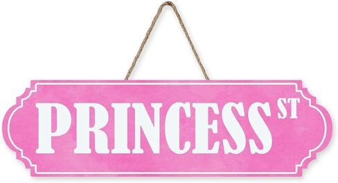 Pink Princess St Girls Room Front Door Sign, Girly Women Teens Bedroom College Dorm Wood Plaque Hanger Home Decor, Wooden Wreath Indoor Wall Hanging Decoration Girls Gifts in Saudi Arabia
