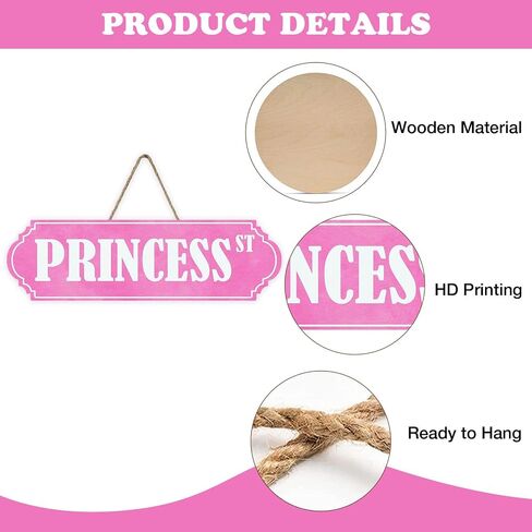 Pink Princess St Girls Room Front Door Sign, Girly Women Teens Bedroom College Dorm Wood Plaque Hanger Home Decor, Wooden Wreath Indoor Wall Hanging Decoration Girls Gifts in Saudi Arabia