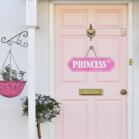 Pink Princess St Girls Room Front Door Sign, Girly Women Teens Bedroom College Dorm Wood Plaque Hanger Home Decor, Wooden Wreath Indoor Wall Hanging Decoration Girls Gifts in Saudi Arabia
