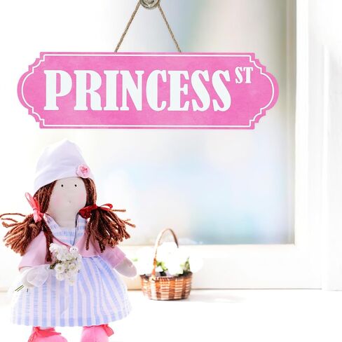 Pink Princess St Girls Room Front Door Sign, Girly Women Teens Bedroom College Dorm Wood Plaque Hanger Home Decor, Wooden Wreath Indoor Wall Hanging Decoration Girls Gifts in Saudi Arabia