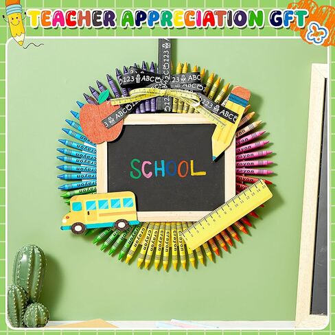 Sherr Teacher Gift 2026 DIY Crayon Wreath for Classroom Decoration, Handmade Colorful Teacher Appreciation Gift for Educators, Back to School Craft Kit in Kuwait