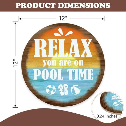 Relax You are on Pool Time Front Door Sign, Beach Swimming Pool Rules Sunset Wooden Hanger Outdoor Patio Home Decor, Coastal Summer Poolside Farmhouse Wreath Indoor Wall Hanging Decoration in Saudi Arabia