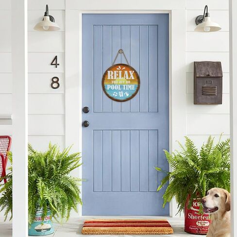 Relax You are on Pool Time Front Door Sign, Beach Swimming Pool Rules Sunset Wooden Hanger Outdoor Patio Home Decor, Coastal Summer Poolside Farmhouse Wreath Indoor Wall Hanging Decoration in Saudi Arabia