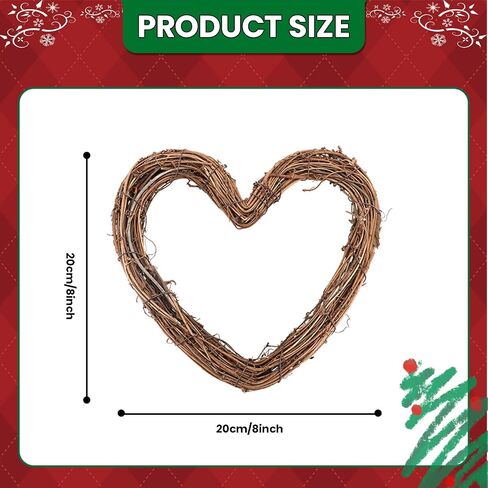 6 Pcs 8 Inch Heart Shaped Natural Grapevine Wreath Set, Hand-Woven Vine Branch Wreaths for DIY Crafts, Christmas Decorations, Home & Event Styling in Saudi Arabia