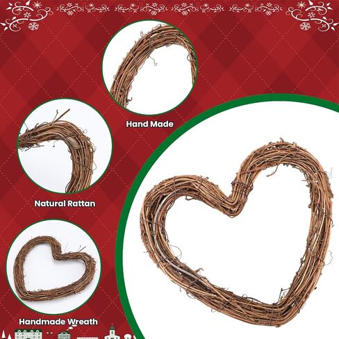 6 Pcs 8 Inch Heart Shaped Natural Grapevine Wreath Set, Hand-Woven Vine Branch Wreaths for DIY Crafts, Christmas Decorations, Home & Event Styling in Saudi Arabia