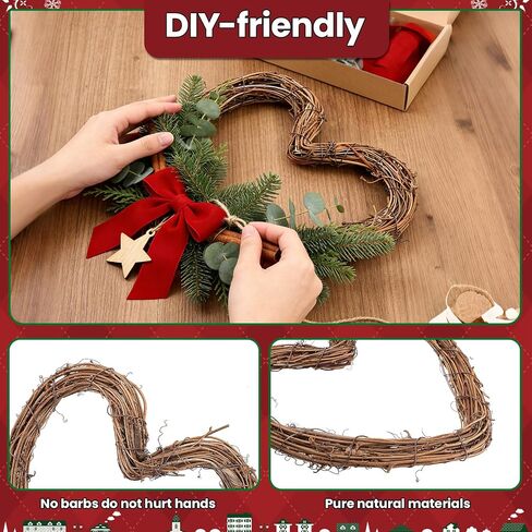 6 Pcs 8 Inch Heart Shaped Natural Grapevine Wreath Set, Hand-Woven Vine Branch Wreaths for DIY Crafts, Christmas Decorations, Home & Event Styling in Saudi Arabia