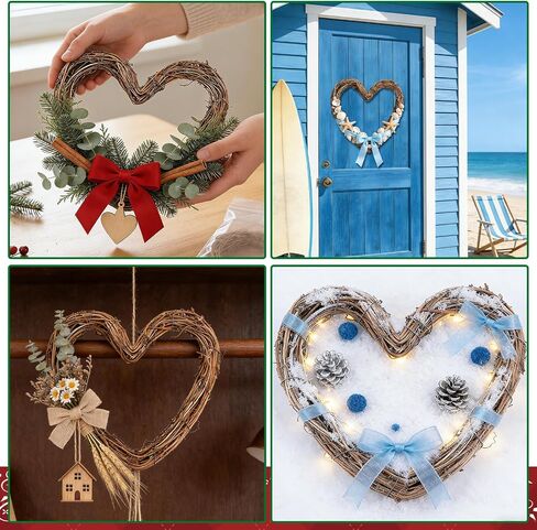 6 Pcs 8 Inch Heart Shaped Natural Grapevine Wreath Set, Hand-Woven Vine Branch Wreaths for DIY Crafts, Christmas Decorations, Home & Event Styling in Saudi Arabia