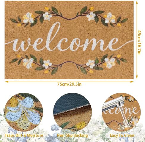 Welcome Mat Wreath Set with LED Front Door Greenery Spring Doormat Wreaths All Season Summer Floral Artificial Decor for Porch Entryway Wall Farmhouse Patio Garden Festival 18 in in Saudi Arabia