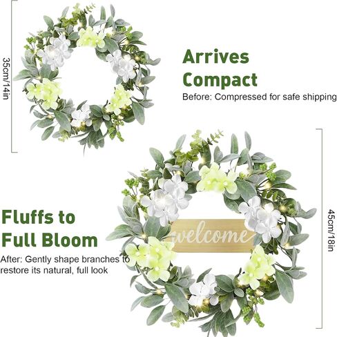 Welcome Mat Wreath Set with LED Front Door Greenery Spring Doormat Wreaths All Season Summer Floral Artificial Decor for Porch Entryway Wall Farmhouse Patio Garden Festival 18 in in Saudi Arabia