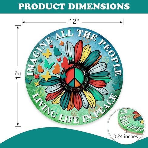 Imagine All The People Living Life in Peace Sunflower Front Door Sign, Inspirational Flower Butterfly Wood Plaque Hanger, Positive Floral Inclusion Diversity Wooden Wreath Wall Hanging Decor in Saudi Arabia