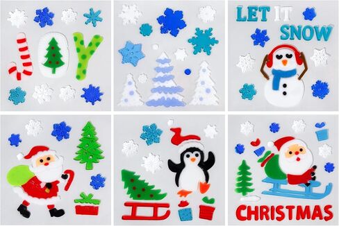 Christmas Window Clings Gel - 6 Sheets of Snowman, Blue Snowflakes, Penguin and Santa Claus, Winter & Holiday Designs for Glass Windows in Saudi Arabia