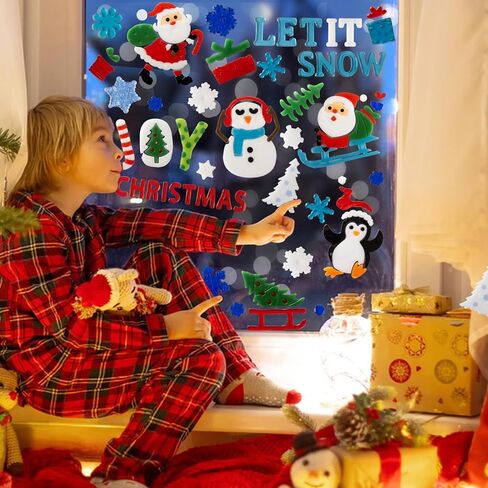 Christmas Window Clings Gel - 6 Sheets of Snowman, Blue Snowflakes, Penguin and Santa Claus, Winter & Holiday Designs for Glass Windows in Saudi Arabia