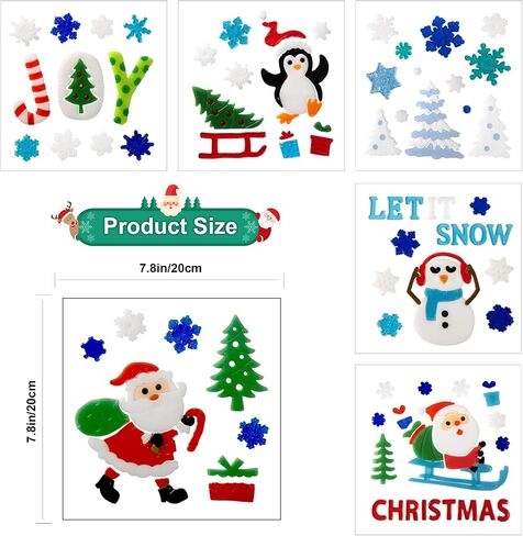 Christmas Window Clings Gel - 6 Sheets of Snowman, Blue Snowflakes, Penguin and Santa Claus, Winter & Holiday Designs for Glass Windows in Saudi Arabia
