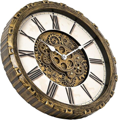 ساعة حائط مقاس 15 بوصة مع تروس متحركة حقيقية، ديكور حائط عتيق Steampunk صناعي، ساعات حائط معدنية عتيقة بأرقام كبيرة لمكتب المطبخ وغرفة الدراسة وغرفة المعيشة (برونزية) in Kuwait