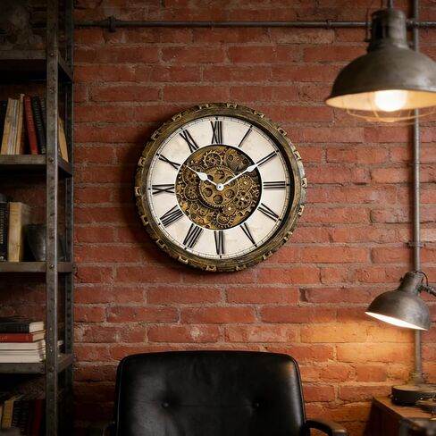 ساعة حائط مقاس 15 بوصة مع تروس متحركة حقيقية، ديكور حائط عتيق Steampunk صناعي، ساعات حائط معدنية عتيقة بأرقام كبيرة لمكتب المطبخ وغرفة الدراسة وغرفة المعيشة (برونزية) in Kuwait