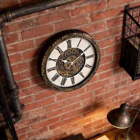 ساعة حائط مقاس 15 بوصة مع تروس متحركة حقيقية، ديكور حائط عتيق Steampunk صناعي، ساعات حائط معدنية عتيقة بأرقام كبيرة لمكتب المطبخ وغرفة الدراسة وغرفة المعيشة (برونزية) in Kuwait