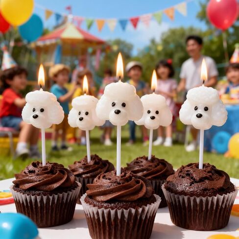 White Puppy Birthday Candles,5 Pack Cute Teddy Head Decor Candles for Cakes,Cupcakes,Funny Dog Cake Toppers for Birthdays,Weddings & Dog Themed Party & Celebrations,Pet Party Supplies, in Kuwait