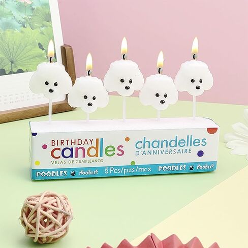 White Puppy Birthday Candles,5 Pack Cute Teddy Head Decor Candles for Cakes,Cupcakes,Funny Dog Cake Toppers for Birthdays,Weddings & Dog Themed Party & Celebrations,Pet Party Supplies, in Kuwait