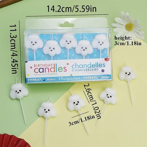 White Puppy Birthday Candles,5 Pack Cute Teddy Head Decor Candles for Cakes,Cupcakes,Funny Dog Cake Toppers for Birthdays,Weddings & Dog Themed Party & Celebrations,Pet Party Supplies, in Kuwait