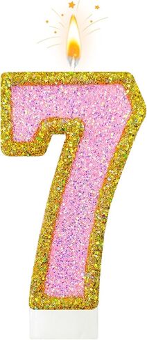 Number 1 Birthday Candle Pink Gold Glitter, Cake Topper for 1st Birthday and Anniversary, Number Candle for Cake Decoration in Saudi Arabia