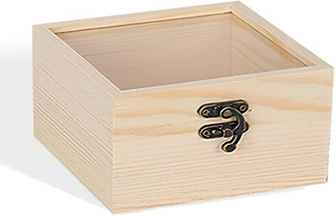 Vintage Wooden Gift Box with Clear Glass Lid – Rustic Display Keepsake Box for Jewelry, Party Favors, DIY Crafts, Birthdays, Weddings & Festive Gifts in Saudi Arabia