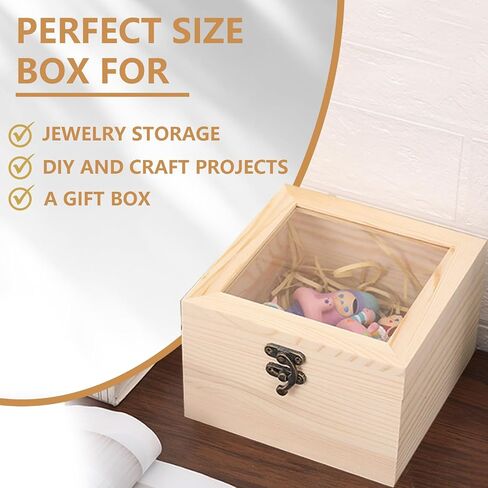 Vintage Wooden Gift Box with Clear Glass Lid – Rustic Display Keepsake Box for Jewelry, Party Favors, DIY Crafts, Birthdays, Weddings & Festive Gifts in Saudi Arabia