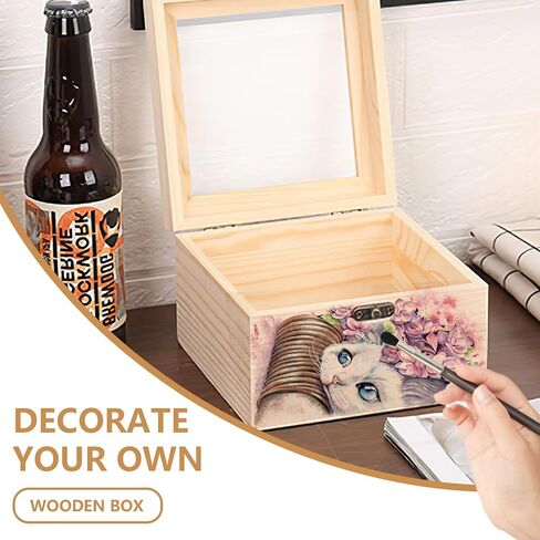 Vintage Wooden Gift Box with Clear Glass Lid – Rustic Display Keepsake Box for Jewelry, Party Favors, DIY Crafts, Birthdays, Weddings & Festive Gifts in Saudi Arabia