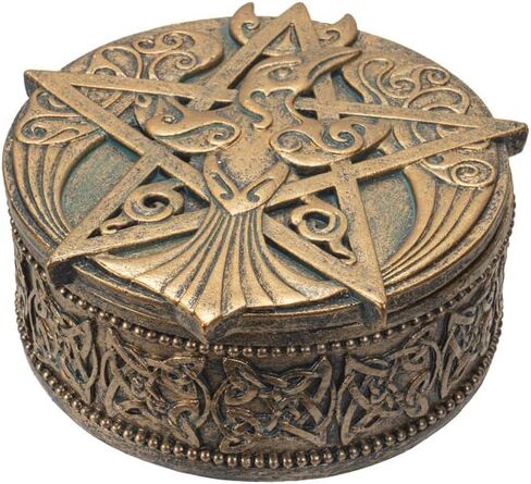 Ebros Gift Celtic Raven Lludd Morrigan Triple Goddess Pentacle And Sacred Rune Symbols Round Decorative Jewelry Trinket Box Figurine Mystical Legendary Folklore Accent in Kuwait