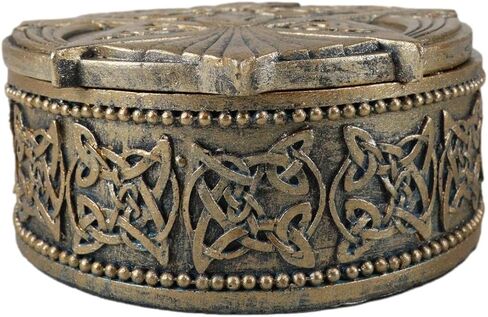 Ebros Gift Celtic Raven Lludd Morrigan Triple Goddess Pentacle And Sacred Rune Symbols Round Decorative Jewelry Trinket Box Figurine Mystical Legendary Folklore Accent in Kuwait