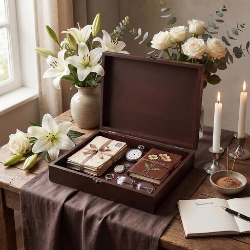 Ripeng Large Wooden Memory Box for Keepsakes 11.8 x 9.8 x 3 Inches Funeral Wooden Keepsake Box with Latch for Memories Funeral Sympathy Bereavement Remembrance Gift in Memory Keepsake Storage Boxes in Kuwait
