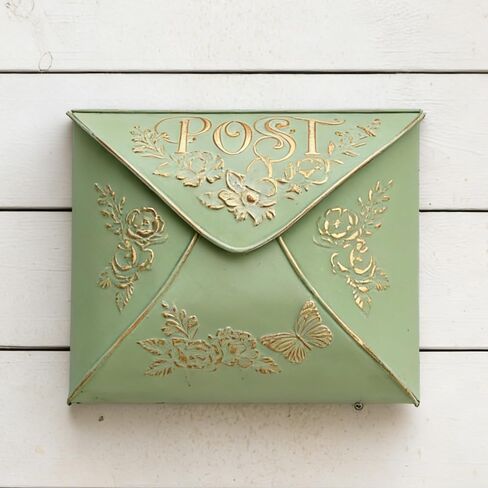 Wall Mount Mailbox for House Outside,5" D x 13.8" W x 11.4" H,Vintage Metal Door Mailbox Antique Style Nostalgic Charm Home Decor Garden Vintage English Cottage Decor(Green) in Kuwait