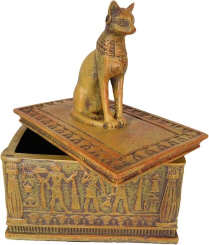 Ebros Gift Ancient Egyptian Cat Goddess Bastet With Eye Of Horus Pyramid And Hieroglyphic Deities Pattern Decorative Jewelry Box Figurine In Desert Sandstone Finish in Kuwait