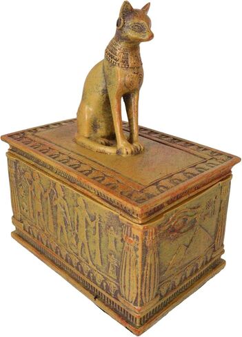 Ebros Gift Ancient Egyptian Cat Goddess Bastet With Eye Of Horus Pyramid And Hieroglyphic Deities Pattern Decorative Jewelry Box Figurine In Desert Sandstone Finish in Kuwait