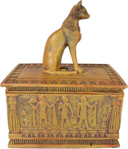 Ebros Gift Ancient Egyptian Cat Goddess Bastet With Eye Of Horus Pyramid And Hieroglyphic Deities Pattern Decorative Jewelry Box Figurine In Desert Sandstone Finish in Kuwait