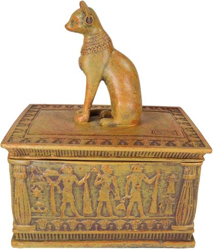 Ebros Gift Ancient Egyptian Cat Goddess Bastet With Eye Of Horus Pyramid And Hieroglyphic Deities Pattern Decorative Jewelry Box Figurine In Desert Sandstone Finish in Kuwait
