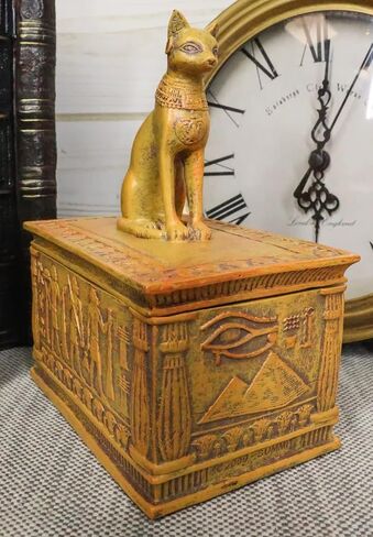 Ebros Gift Ancient Egyptian Cat Goddess Bastet With Eye Of Horus Pyramid And Hieroglyphic Deities Pattern Decorative Jewelry Box Figurine In Desert Sandstone Finish in Kuwait