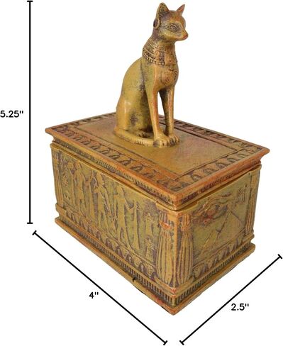 Ebros Gift Ancient Egyptian Cat Goddess Bastet With Eye Of Horus Pyramid And Hieroglyphic Deities Pattern Decorative Jewelry Box Figurine In Desert Sandstone Finish in Kuwait