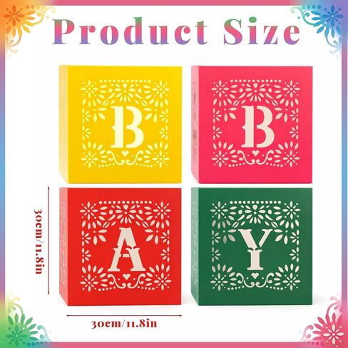 AmazingSpark 4 Pcs Mexican Baby Shower Party Decorations Mexican Papel Picado Baby Boxes with Letters Fiesta Taco Bout Blocks Boxes Decor for Gender Reveal Birthday Fiesta Photo Props in Kuwait