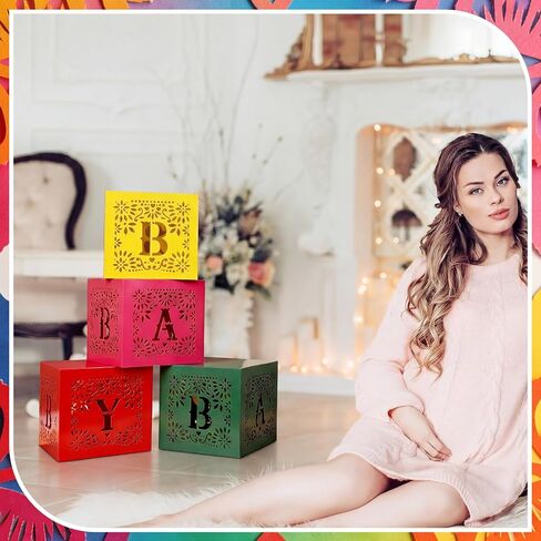 AmazingSpark 4 Pcs Mexican Baby Shower Party Decorations Mexican Papel Picado Baby Boxes with Letters Fiesta Taco Bout Blocks Boxes Decor for Gender Reveal Birthday Fiesta Photo Props in Kuwait