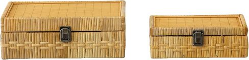 SOFE Rectangular Rattan Box with Lid Set of 2 - Boho Decorative Basket for Shelf Bathroom Storage - Woven Bins Organizer for Jewelry, Snacks, Toys, Keys in Saudi Arabia