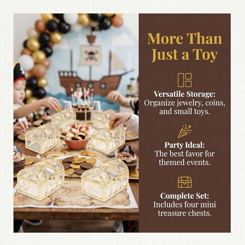 Toyvian Mini Pirate Box Set of 4 Plastic Treasure Chests for Kids 3.54X2.36X2.36In Vintage Style Organizer for Coins Jewelry Party Favors and Role Play in Kuwait