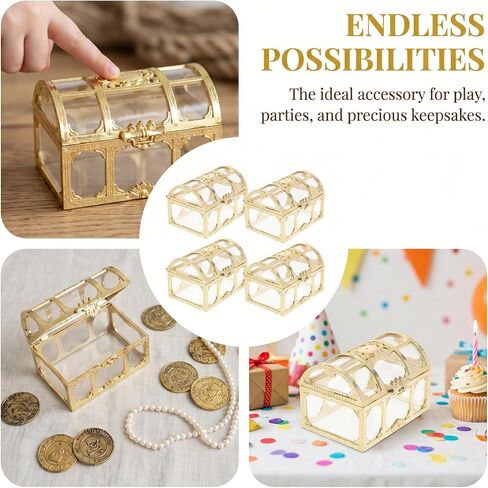 Toyvian Mini Pirate Box Set of 4 Plastic Treasure Chests for Kids 3.54X2.36X2.36In Vintage Style Organizer for Coins Jewelry Party Favors and Role Play in Kuwait